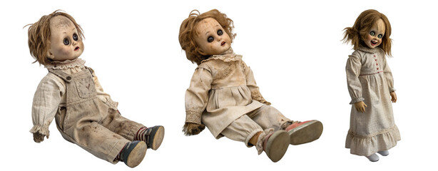 Creepy Dolls Isolated on White Background