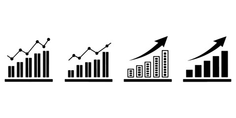 Set of Growing bar graph icon with arrow going up. Progress bar. Growing graph icon graph sign. Chart increase profit. Growth success arrow icon.