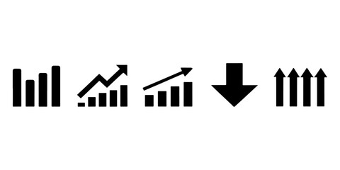 Set of Growing bar graph icon with arrow going up. Progress bar. Growing graph icon graph sign. Chart increase profit. Growth success arrow icon.