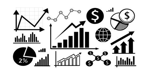 Set of Growing bar graph icon with arrow going up. Progress bar. Growing graph icon graph sign. Chart increase profit. Growth success arrow icon.