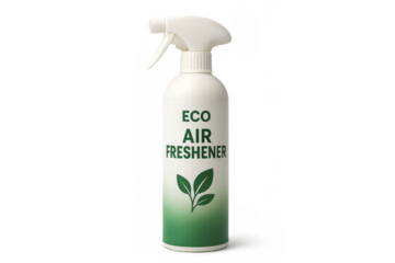 Eco air freshener spray bottle with plant logo