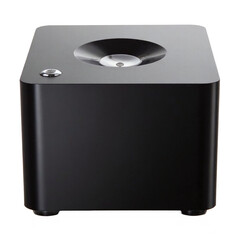 Fototapeta premium Modern Black Wireless Speaker with Metal Control Button and Transparent Background Clipping Path