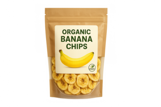 Organic banana chips stand up pouch bag