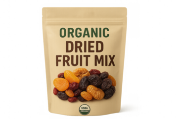 Organic dried fruit mix stand up pouch packaging