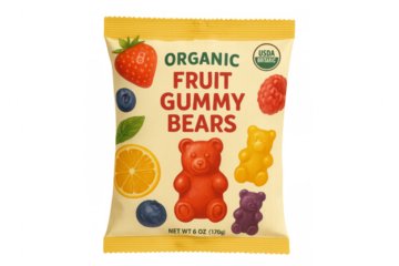 Organic fruit gummy bears candy snack bag