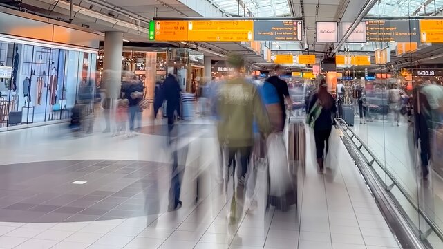 Schiphol Amsterdam Airport busy interior terminal with travelers, Netherlands, 26 September 2025