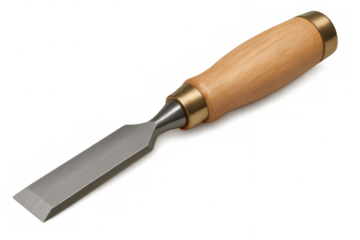 Woodworking chisel with wooden handle and steel blade