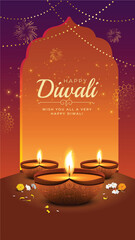 Happy Diwali Greeting Banner Poster Template