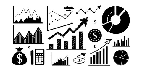 Set of Profit growing icon. Isolated vector icon. Financial success and profit growth symbol. Business development and progress chart. Market trend and data analysis vector illustration.
