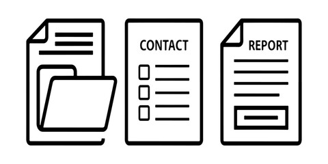 set of paper document and clipboard icon thin line style. Paper icons, File icons. clipboard document page with check mark, magnifier, pencil icon. vector illustration.