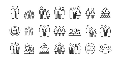 Family, relationship icon set. Parents with children, family bonding, pregnant, playing with kids, reading together, spending time at home. Family life, childcare. Line with vector illustration.