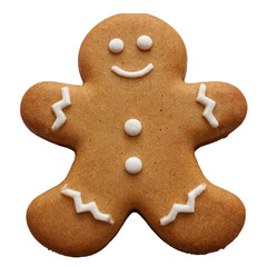 Gingerbread Cookie with White Icing Smiling Figure Transparent Background Clipping Path