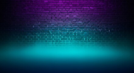 Futuristic Neon Lit Brick Wall Stage Background.
