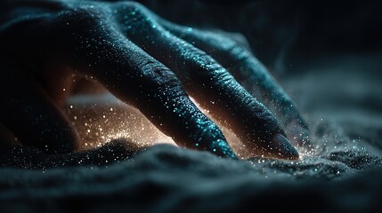 Hand Tapping Data Cloud on Blue, IoT AI Driving Future Business Intelligence