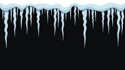 A cartoon depiction of snow and icicles hanging down against a solid black background illustration art