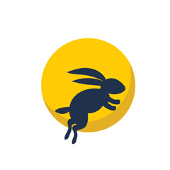 Bunny rabbit jumping over traditional decorative Chinese clouds , flowers. and full moon.  Mid Autumn Festival. svg icon