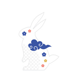 Bunny rabbit on traditional decorative traditional chinese clouds , flowers and icons.  Mid Autumn Festival. svg icon