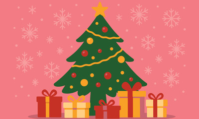 Fototapeta premium Christmas Tree with Gifts Flat Vector Illustration