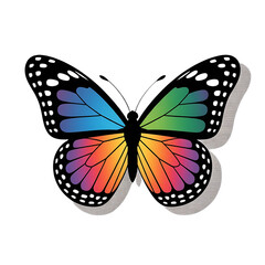 Obraz premium A colorful butterfly with rainbow wings isolated on transparent background, a vibrant and whimsical illustration perfect for naturethemed designs and childrens projects