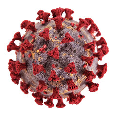 Detailed Close Up of Coronavirus Covid 19 Virus Particle with Red Spikes Transparent Background