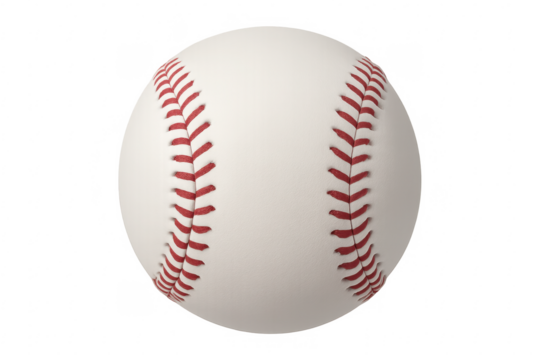 Baseball sport equipment with red stitching on transparent background