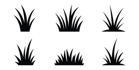 Obraz premium Variety of silhouette grass tufts on white background vector illustration