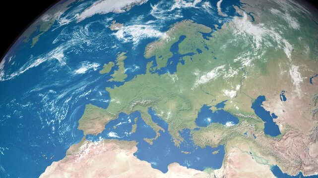 zoom lent sur l'Europe sur la Terre vu depuis l'espace - animation en 3D