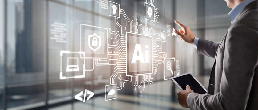 Artificial Intelligence Processor Concept. AI Big Data Array on virtual screen