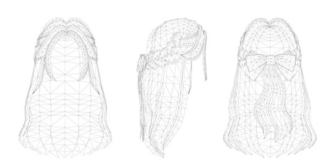 Wireframe a woman's hair and ribbon details. The stark contrast makes the design stand out clearly.