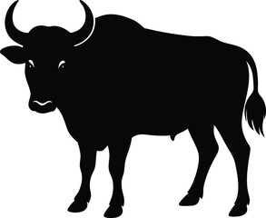 Black Silhouette of a Gaur Indian Bison Standing Profile
