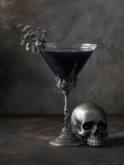 halloween glass of black decorated beverage