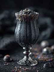halloween glass of black decorated beverage