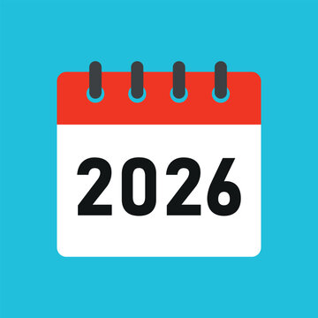 Happy New Year 2026 icon calendar flat simple vector illustration