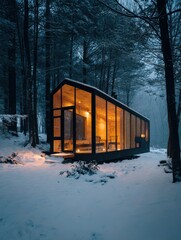 wooden house in the snow