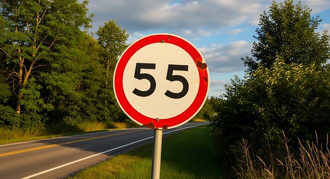 Speed Limit Sign on Rural Road.