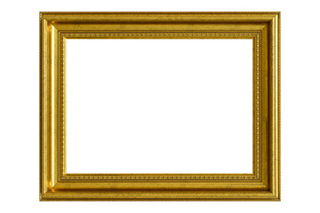 Gold frame for a picture in a classic baroque style on a white blank background. 