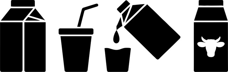 Milk Beverages with Carton Cup and Pouring Liquid Design