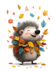 hedgehog with autumn leaves