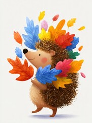hedgehog with autumn leaves