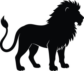 Lion Silhouette Roaring Proudly on White Background