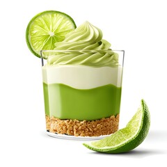 Photo of a lime dessert in a glass cup topped with whipped cream and garnish