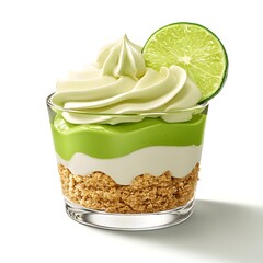 Photo of a lime dessert in a glass cup topped with whipped cream and garnish