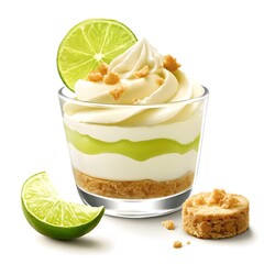 Photo of a lime dessert in a glass cup topped with whipped cream and garnish