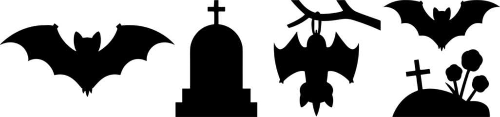 Obraz premium Halloween Bats and Tombstones Silhouettes for Spooky Designs