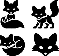Fototapeta premium Cute Fox Silhouettes in Various Poses for Animal Design and Wildlife Illustration Projects