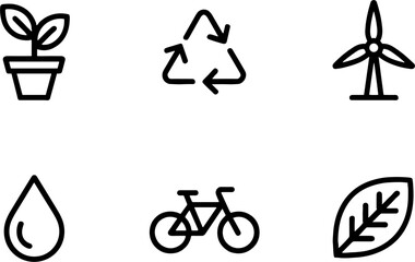 Eco friendly lines representing plants recycling wind energy water drop bicycle and leaf for sustainability