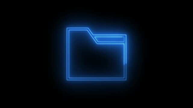 Glowing blue neon folder icon on a black background