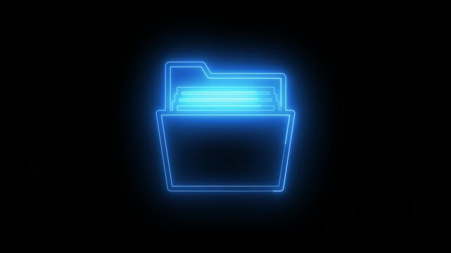 Glowing neon folder icon on a black background