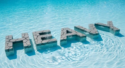 Submerged 'Heavy' Stone Text in Clear Blue Water
