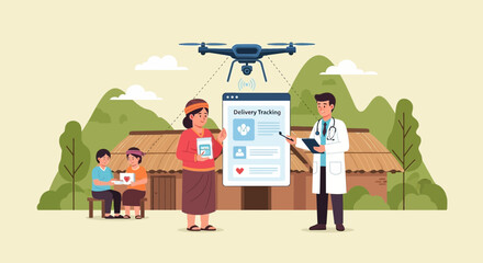 Naklejka premium Drone Assisted Healthcare Delivery to Rural Communities Enhancing Medical Access